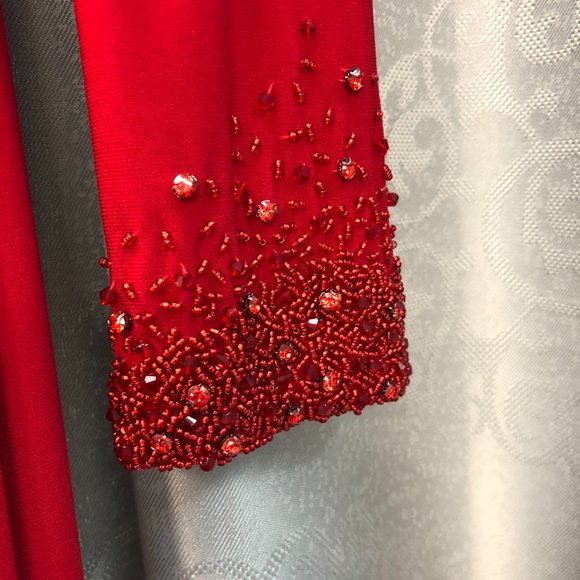 RED 1-Sleeve Sleek Sexy  Prom Dress, Size 2 4, Mermaid, Sequin Cocktail UNIQUE - Picture 11 of 13